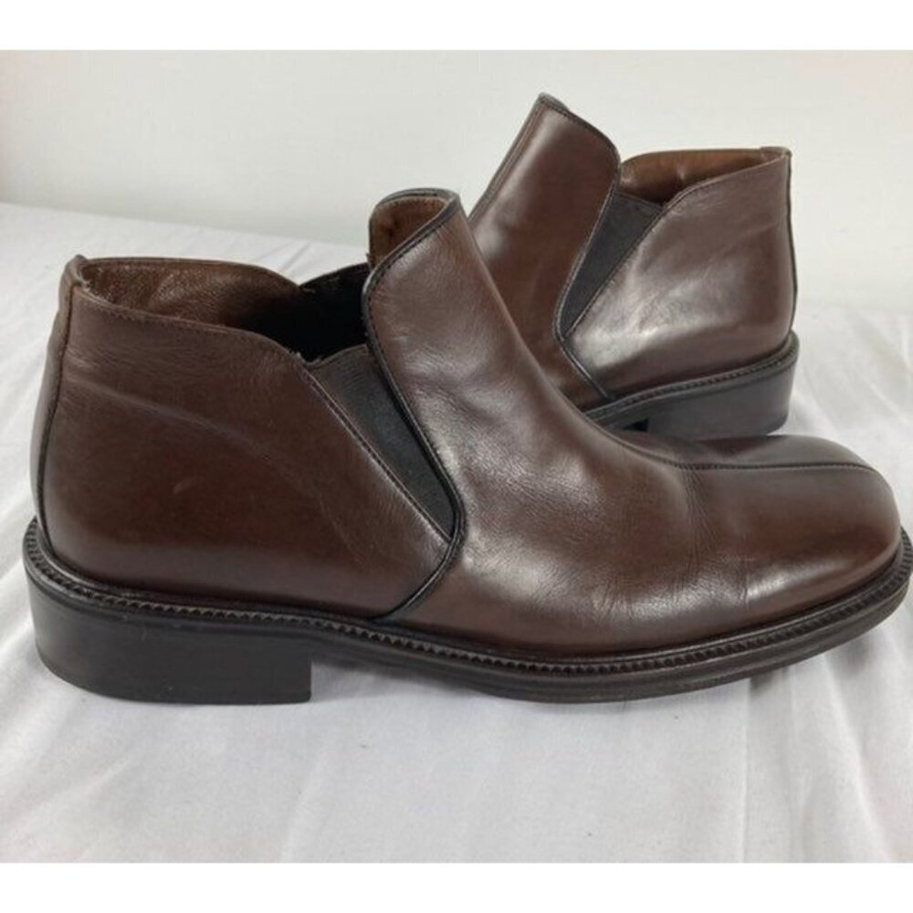Mens Brass Boots Ankle Chelsea Square‎ Toe Leather Brown 10.5